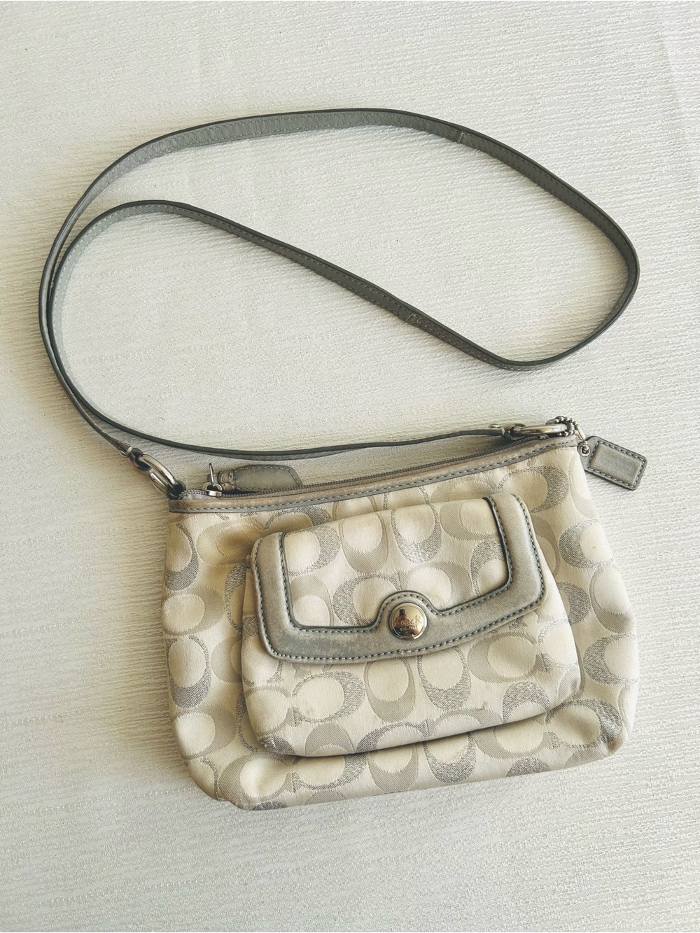 Coach Beige and Gray Signature Canvas Crossbody
